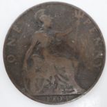 Suffragette votive token over circulating penny - circulating overstamp. UK P&P Group 0 (£7+VAT