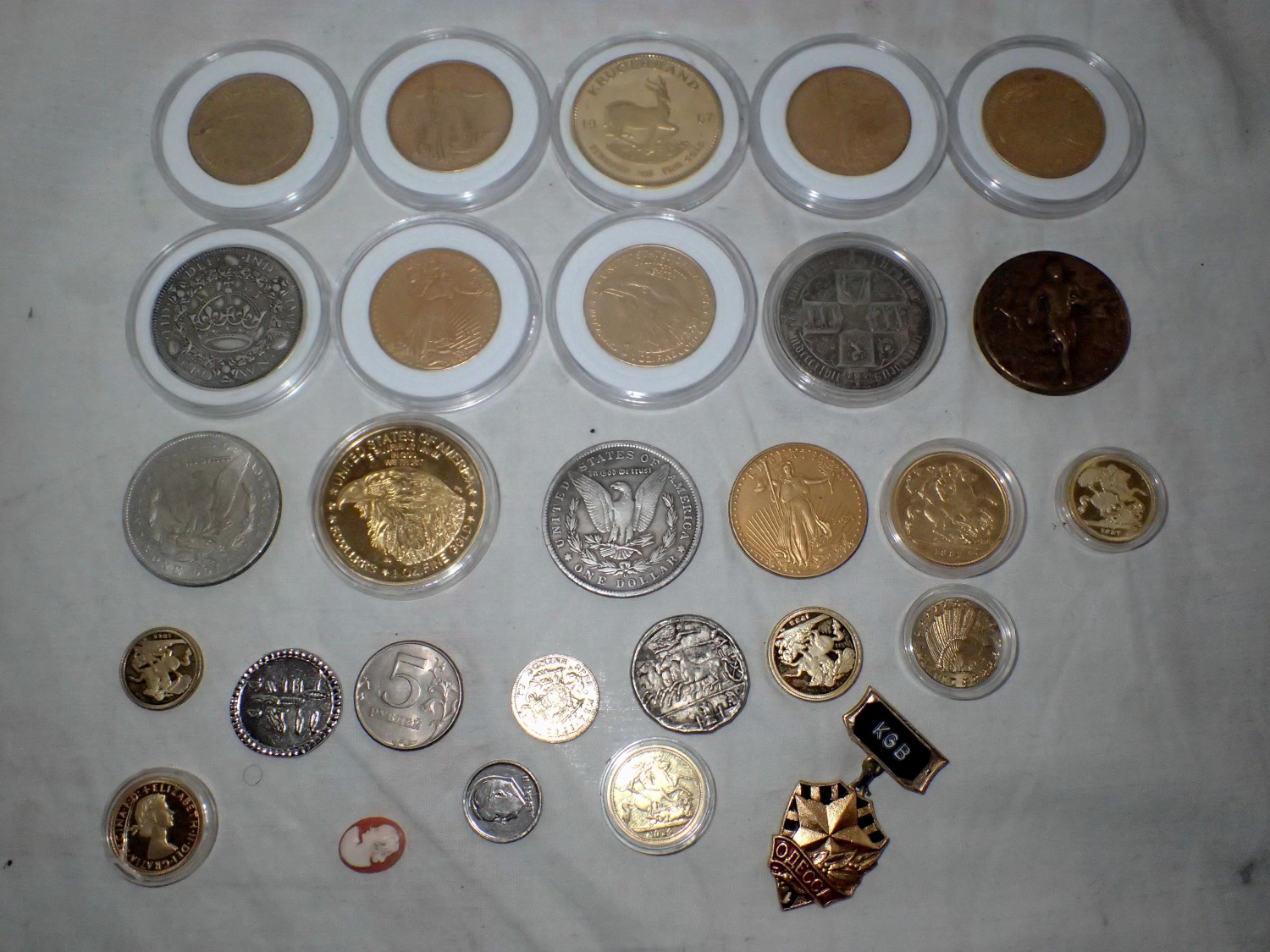 Collection of replica gold and silver coins, with other coins and ...
