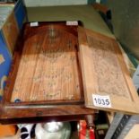 Small wooden Bagatelle game and a carved panel. Not available for in-house P&P