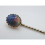 19th century white and yellow metal stick tie pin set with a natural solid Australian opal cabochon,
