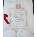 Football Autographs Liverpool Shareholder Dinner Signed Menu 1950