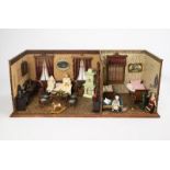 Puppenstube mit Blechmöbeln.