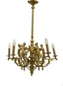 Repräsentative 5-flammige Gründerzeit-Deckenlampe.