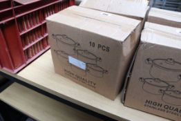 Ten piece stainless steel and glass lid pan set, boxed