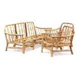 (G) A 1950/60's bamboo and bent cane three-seater sofa frame, w. 184 cm, together with a matching