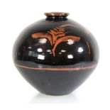 David Leach (1911-2005), a tall stoneware vase decorated in the 'Foxglove' pattern, tenmoku glaze,