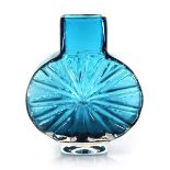 Geoffrey Baxter (1922-1995) for Whitefriars, a Textured Range 'Sunburst' vase in kingfisher blue, h.