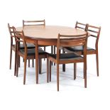 A G-Plan teak and crossbanded extending dining table, with a fitted leaf, 162-208 x 111 cm, together