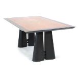 Oscar Dell Arredamento for Miniforms, a 1970's Italian Postmodern dining table with a burl walnut