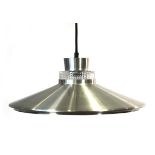 A 1970's Danish brass coloured ceiling light with a moulded glass inner shade Working order unknown,