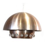 A Danish copper finished ceiling light of semi-spherical form Working order unknown, lead cut,