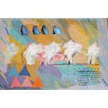 Calman Shemi (Argentinean/Israeli, b. 1939), 'Terraces in the Galil', coloured tapestry, 127 x 107