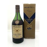 An old bottle of J&F Martell Cordon Bleu Cognac with box circa 1960's 70 proof 24 fl oz