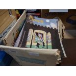 Box of vintage Punch magazines and small quantity of old rails tracks