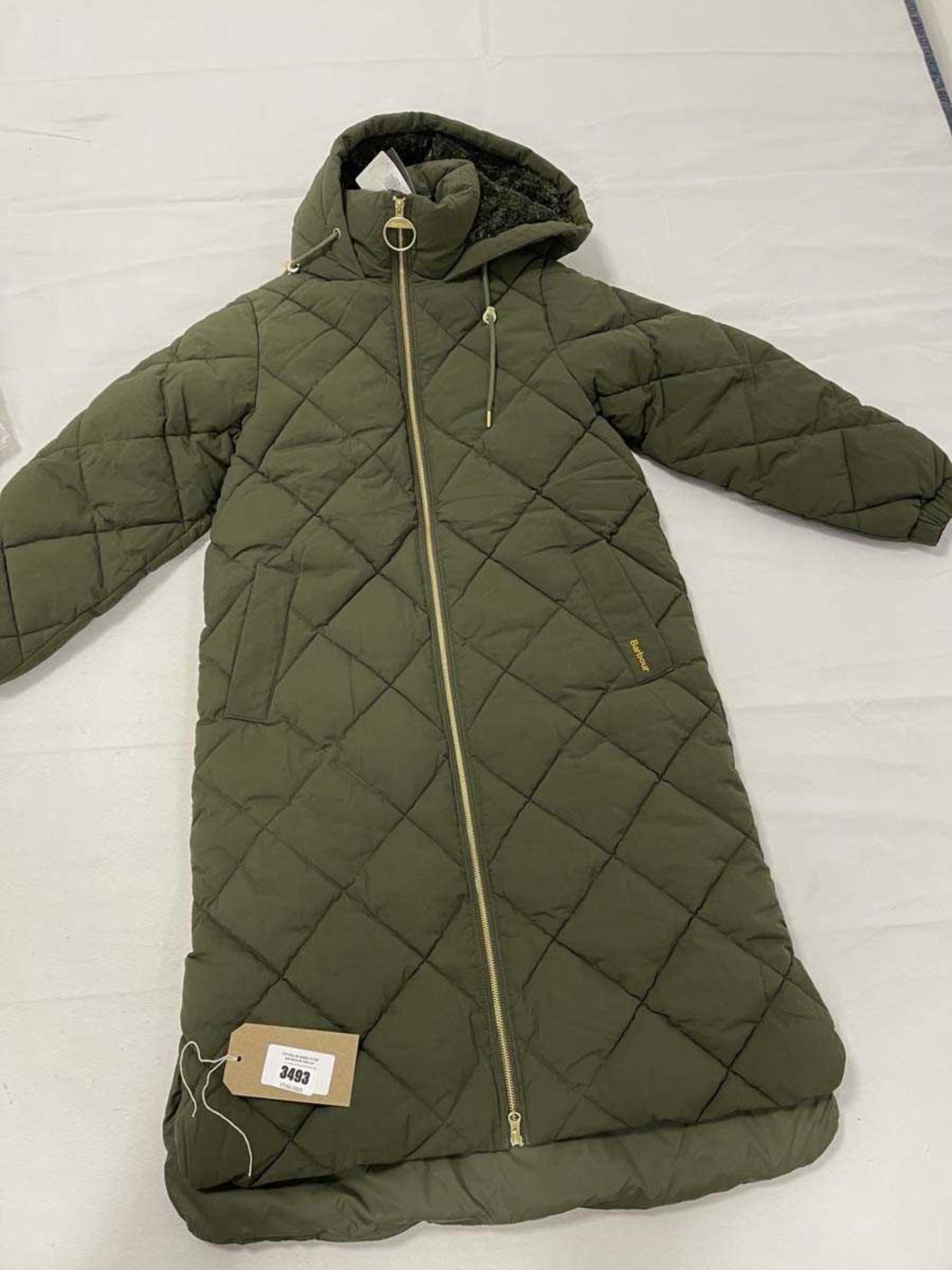 +VAT Barbour kirkton puffer coat in olive green size 8 (hanging)