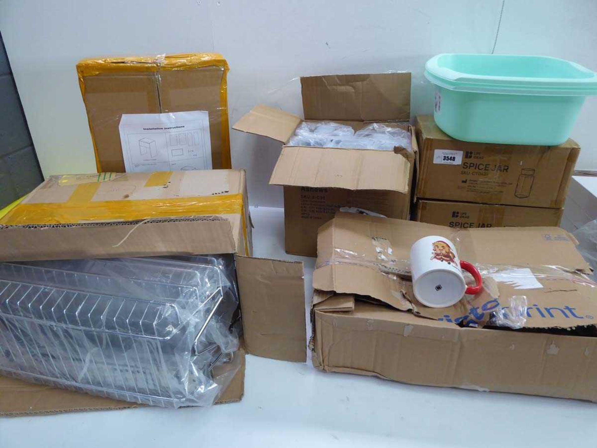 +VAT Flat pack dressing table stool, Box of pull out kitchen racks, Box of dry food storage