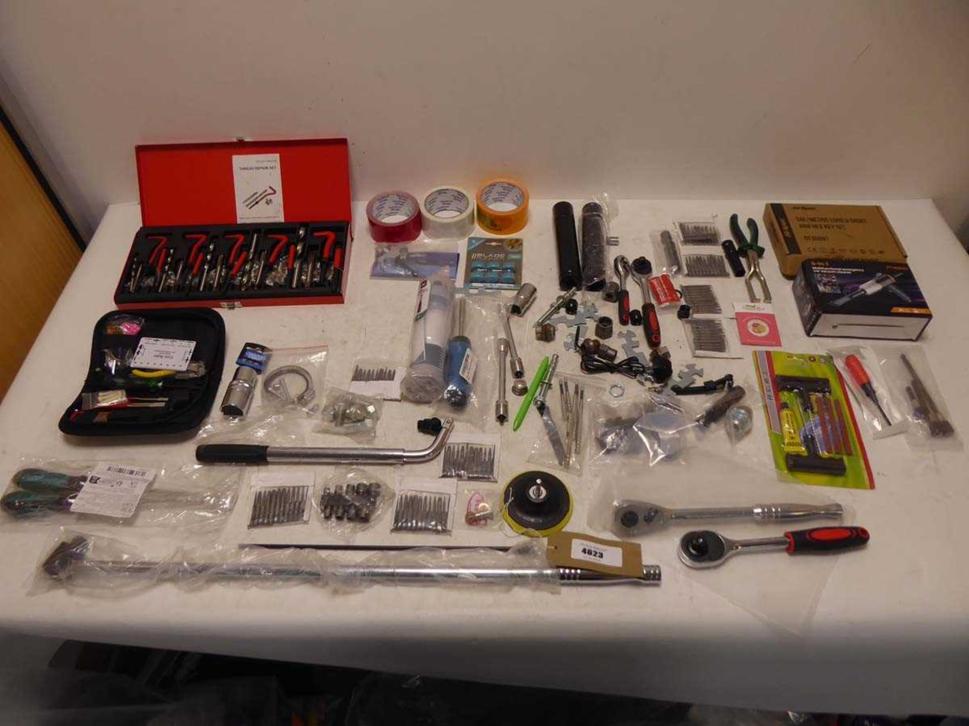 +VAT Selection of tools to include torque wrenches, thread repair set, arm hex key set, drill bits