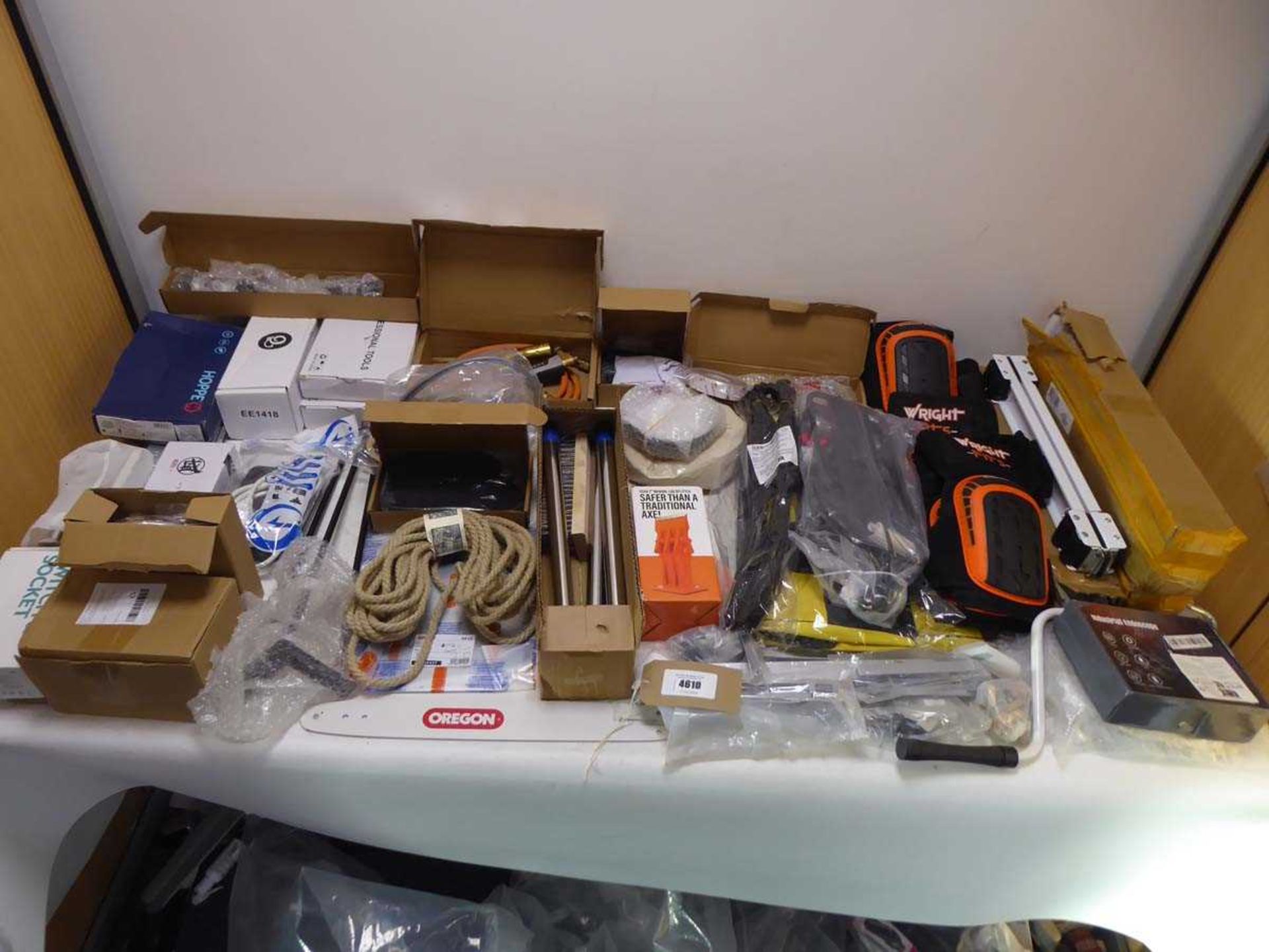 +VAT Selection of DIY tools and household items to include a log splitter, knife sharpening block,