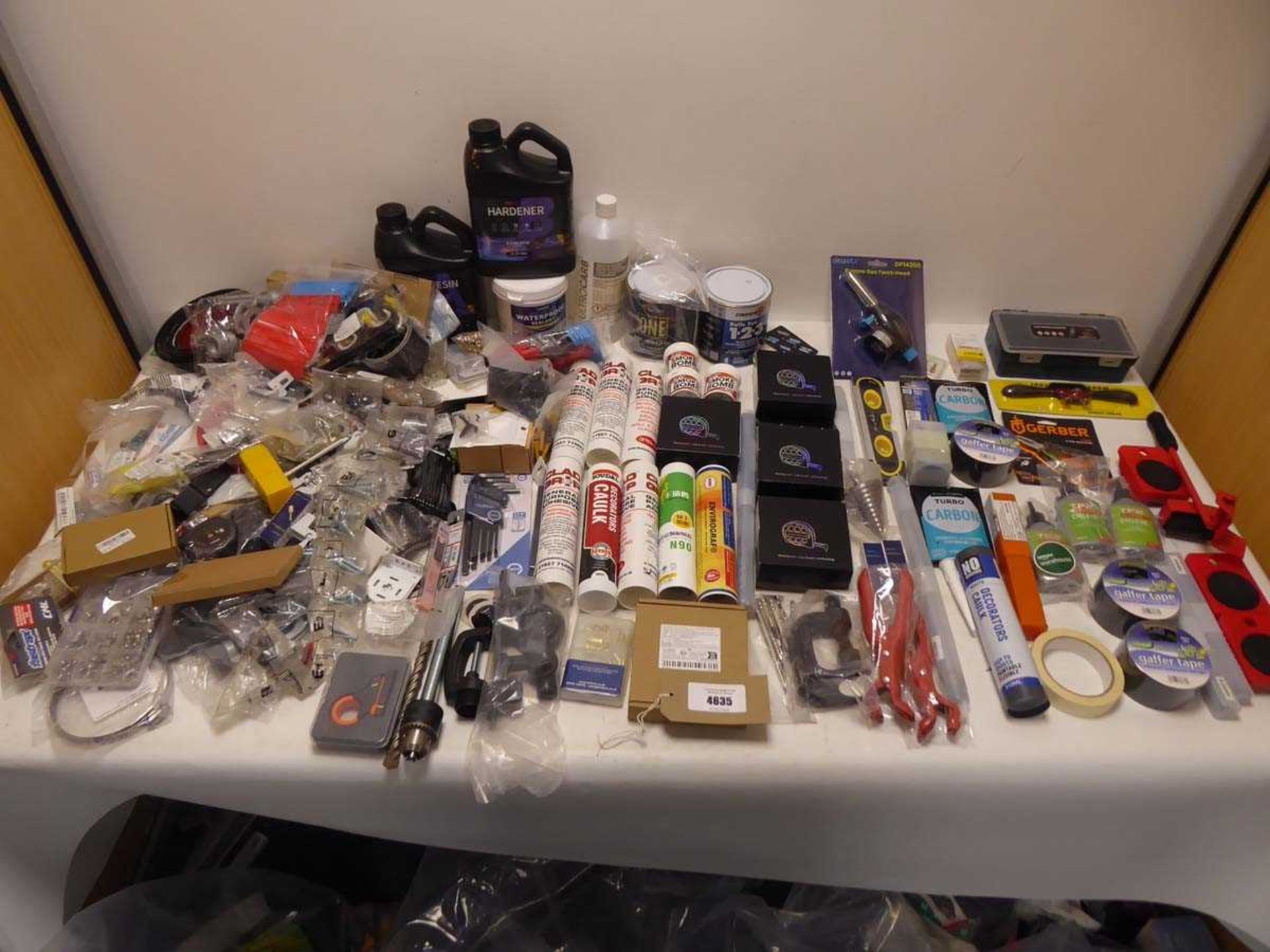 +VAT Selection of tools, DIY and household to include tubes of sealant, various tapes, tins of paint