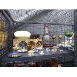 Cage containing modern Cloisonné and lidded pill boxes