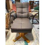 +VAT Brown leatherette upholstered easy chair and ottoman