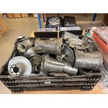 Box containing a large quantity of pewterware to include dishes, vases, flagons and bowls