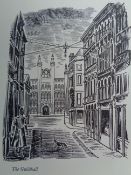 Edward Bawden CBE RA Original Vintage Historic Lithograph of London Historic Guildhall Roman