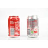 Pair of Signed Coke Cola Limited Edition Cans (With Coke) By Damien Hirst