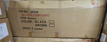 Brand New Boxed 3 Seater Supreme Black Leather Reclining Sofa With Drinks Holder and Console