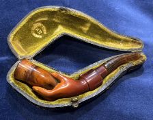 Antique Carved Meerschaum Pipe - Hand Holding Bowl