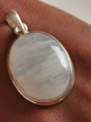 Large Oval Moonstone Pendant In A Simple Sterling‑Silver Bezel.