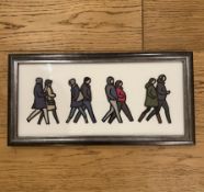 Julian Opie (1958-), London Couples, Embroidered Figurines On Board, Framed, 2021