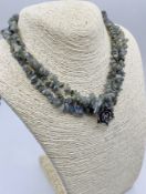 Vintage Multi Strand Labradorite Chip Bead Sterling Silver Rose Pendant Necklace 82g