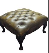 Antique Green Leather Chesterfield Stool