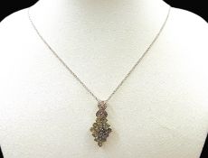 Sterling Silver Green Sapphire & Diamond Pendant Necklace New With Gift Pouch