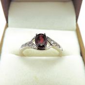 Sterling Silver Crimson Red Topaz & Diamond Ring New With Gift Pouch