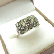 Sterling Silver Green Sapphire & Diamond Ring New With Gift Pouch
