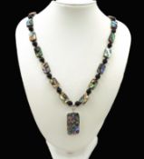 Paua & Black Agate Sterling Silver Necklace New With Gift Pouch