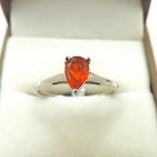 Sterling Silver Orange AAA Fire Opal Ring New With Gift Pouch