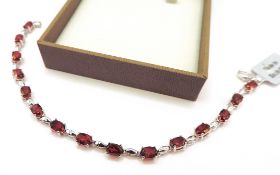 Sterling Silver 7 Carat Crimson Red Topaz Bracelet New With Gift Pouch