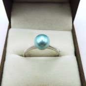 Sterling Silver Sky Blue Freshwater Cultured Pearl Ring New With Gift Pouch
