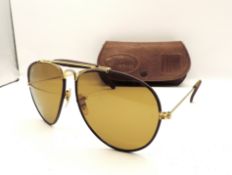 Rare Vintage B&L Ray-Ban USA Aviator Leathers Gold/Brown Original Case c.1970's/80's