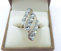 Aquamarine & Diamond Ring In Sterling Silver New With Gift Pouch