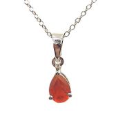 Sterling Silver Orange AAA Fire Opal Pendant Necklace New With Gift Pouch