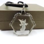 Antique Sterling Silver Rock Crystal Intaglio Pendant Necklace c. 1920's