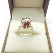 Vintage Sterling Silver Caged Amber Bead Ring