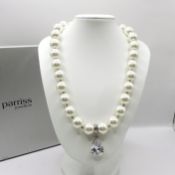 Pearl Necklace With Swarovski Crystal Pear Drop - New With Gift Box