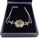 Vintage Artisan Ruby, Emerald & White Topaz Bracelet