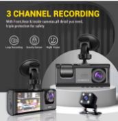 3-Channel 1080P Dash Cam – Front, Rear & Inside Recording