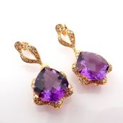 18K rose gold earrings detailed with amethyst and brilliant